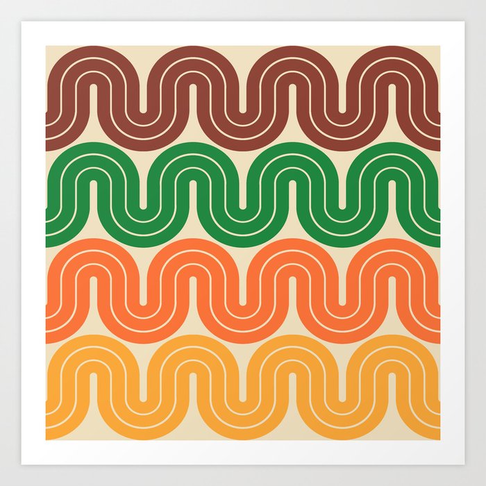 Retro 70s Stripe Colorful Rainbow 864 Art Print