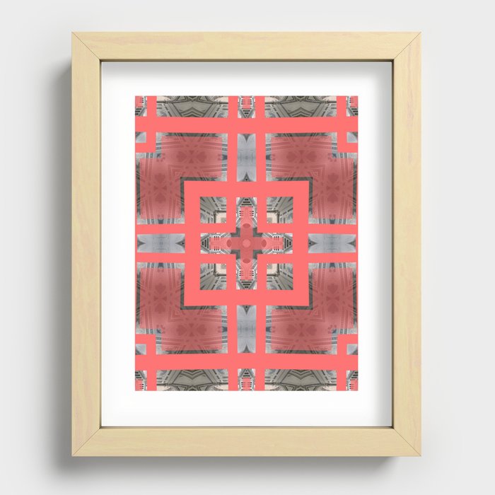 Living Coral Pantone Colour of the Year 2019 pattern decoration with neoclassical architecture Recessed Framed Print