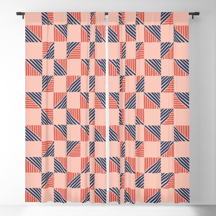 Abstract Shape Pattern 14 in Navy Blue Dusty Pink Blackout Curtain