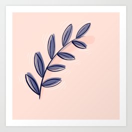 Minimal Botanical - soft pink/dark blue Art Print