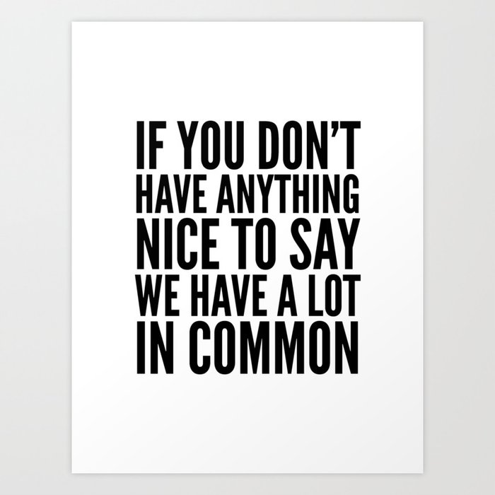 If You Don't Have Anything Nice To Say We Have A Lot In Common Art Print