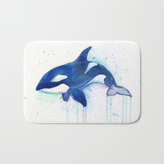 Killer Whale Orca Watercolor Painting Animal Art Bath Mat