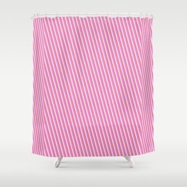 [ Thumbnail: Violet, Lavender & Salmon Colored Lined Pattern Shower Curtain ]