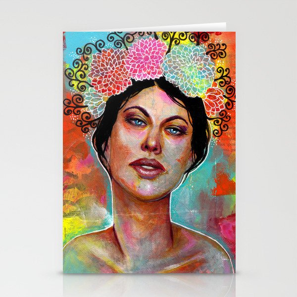 Flower Rainbow Girl in Mixed Media Stationery Cards