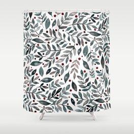 Seasonal branches and berries - grey and burgundy Shower Curtain