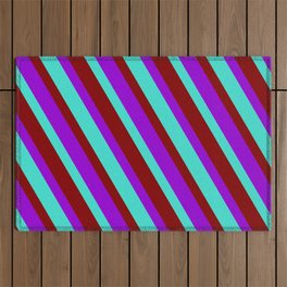 [ Thumbnail: Dark Violet, Turquoise & Maroon Colored Lines/Stripes Pattern Outdoor Rug ]