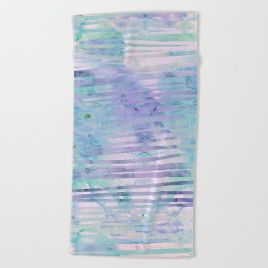 Modern hand drawn geometric stripes purple watercolor pattern Beach Towel