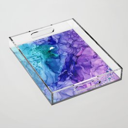 Teal Purple Abstract 521 Alcohol Ink Painting by Herzart Acrylic Tray
