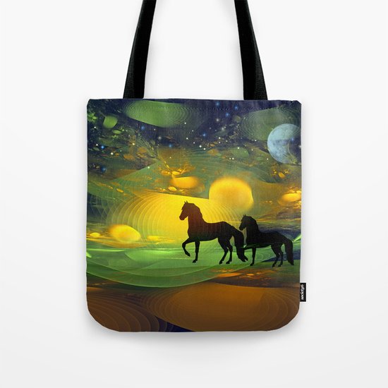 Awakening, Mysterious mixed media art with horses Tote Bag