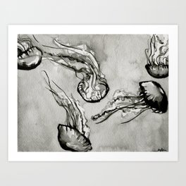 Jellyfish (black & white) Art Print