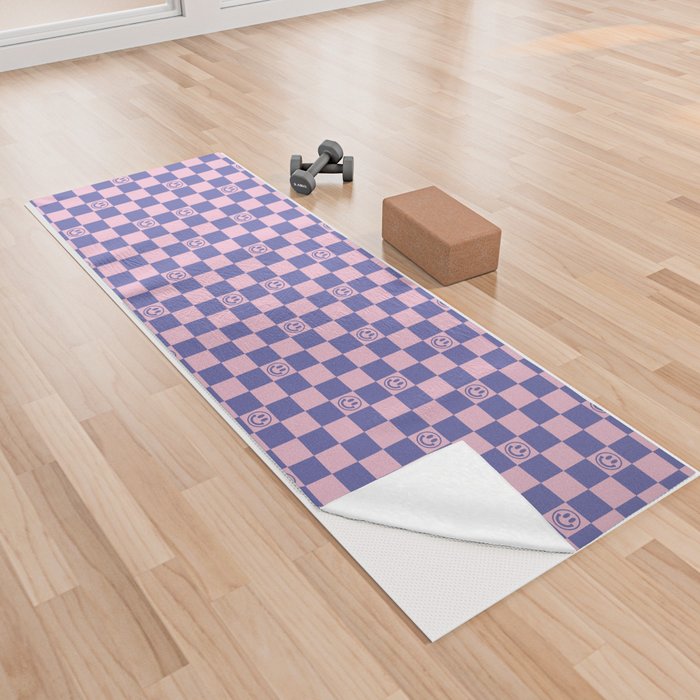 Smileys and Checkerboard (Very Peri And Pink Color Palette) Yoga Towel
