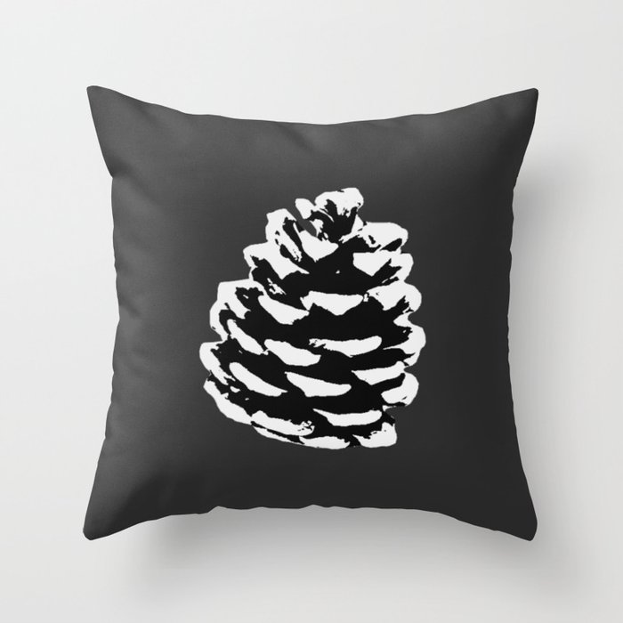 Snowy pine cone on dark gray Throw Pillow | society.com