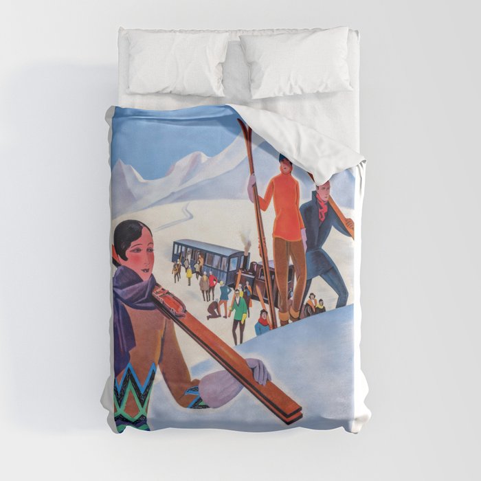 1930 Winter Sports In The French Alps Poster Duvet Cover