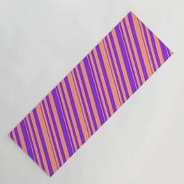 [ Thumbnail: Purple & Light Salmon Colored Striped/Lined Pattern Yoga Mat ]