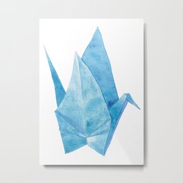 Blue Origami Paper Crane (watercolour) Metal Print