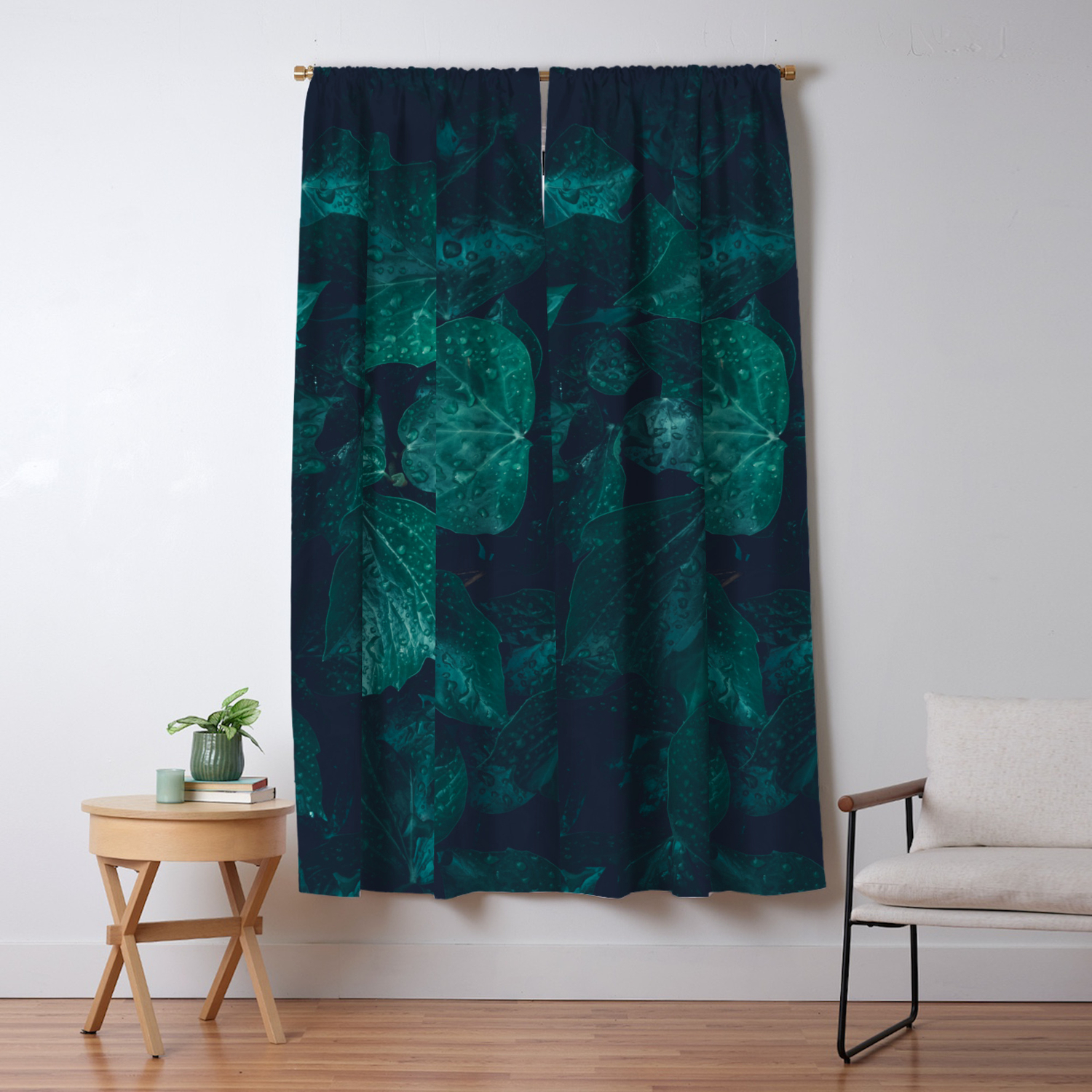 Dark Emerald Green Ivy Leaves Water Drops Blackout Curtain By