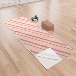 [ Thumbnail: Hot Pink & Beige Colored Lines/Stripes Pattern Yoga Towel ]