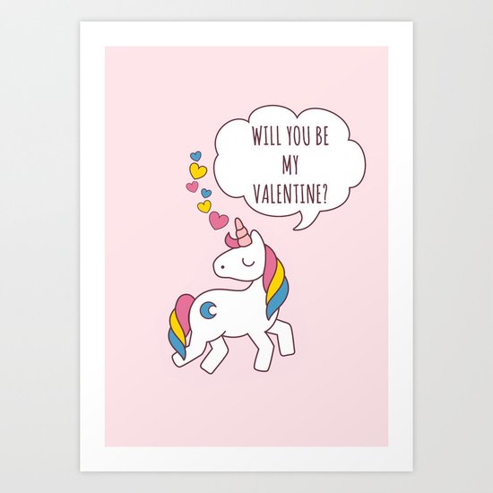 Valentine's Day - Unicorn Be my Valentine Art Print