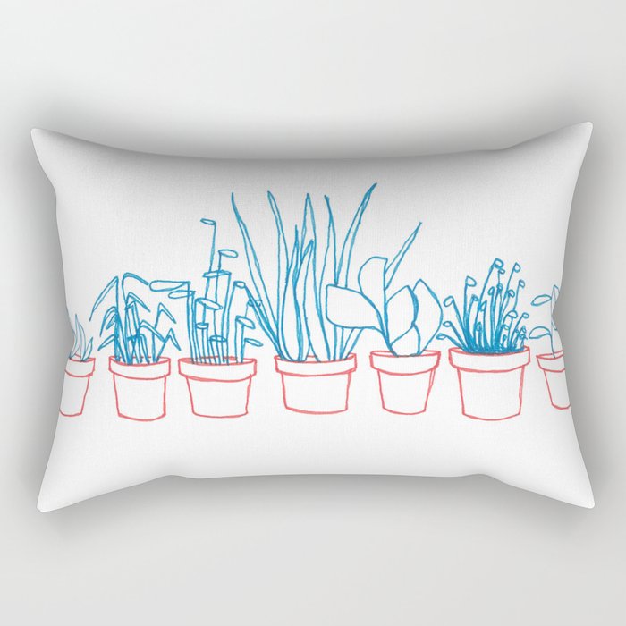 Teal Plants in Red Pots Rectangular Pillow