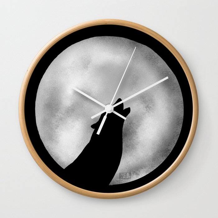Howling at the moon -wolf silhouette Wall Clock