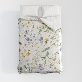 Scandinavian Midsummer Blue And Yellow Wildflowers Meadow  Comforter