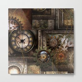 Steampunk, wonderful clockwork with gears Metal Print | Gear, Mechanical, Steampunk, Mechanism, Punk, Painting, Metallic, Shiny, Machinery, Antique 