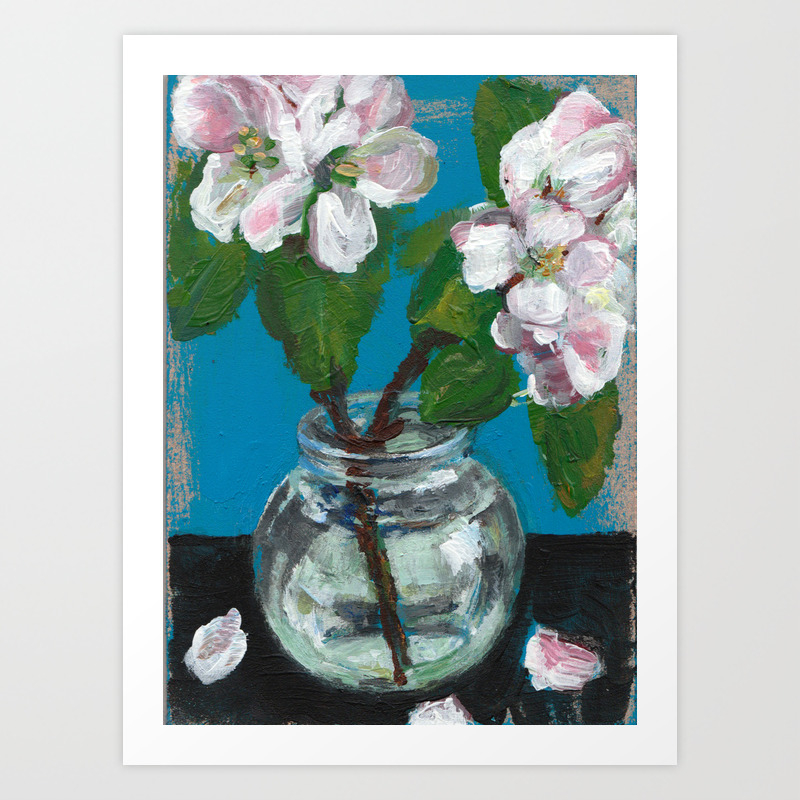 Painting Of Apple Blossom Flowers In Glass Jar Art Print By