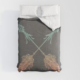 Tribal Arrows Turquoise Coral Gradient on Gray Comforter