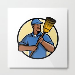African American Street Sweeper or Cleaner Mascot Metal Print