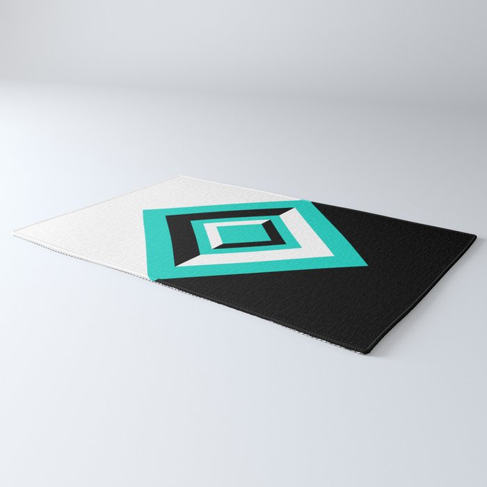 Teal Black and White Diamond Shapes Digital Illustration - Artwork Rug