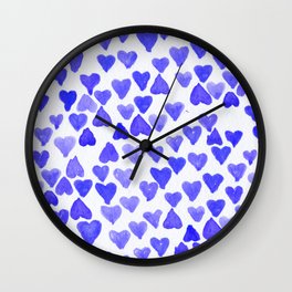 Navy Blue Love Hearts Watercolour Wall Clock