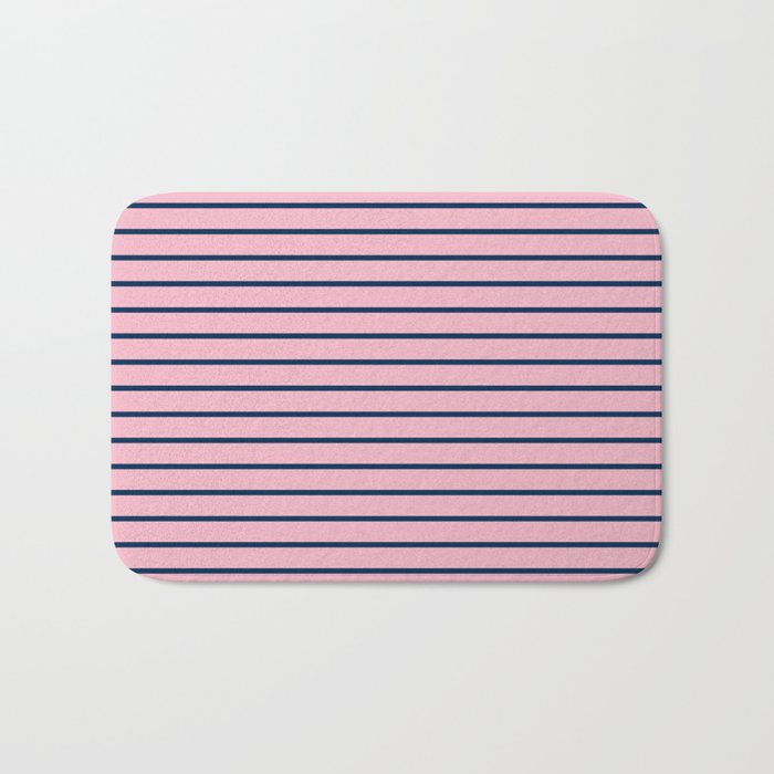 Pink And Navy Blue Horizontal Stripes Bath Mat By Leahmcphail