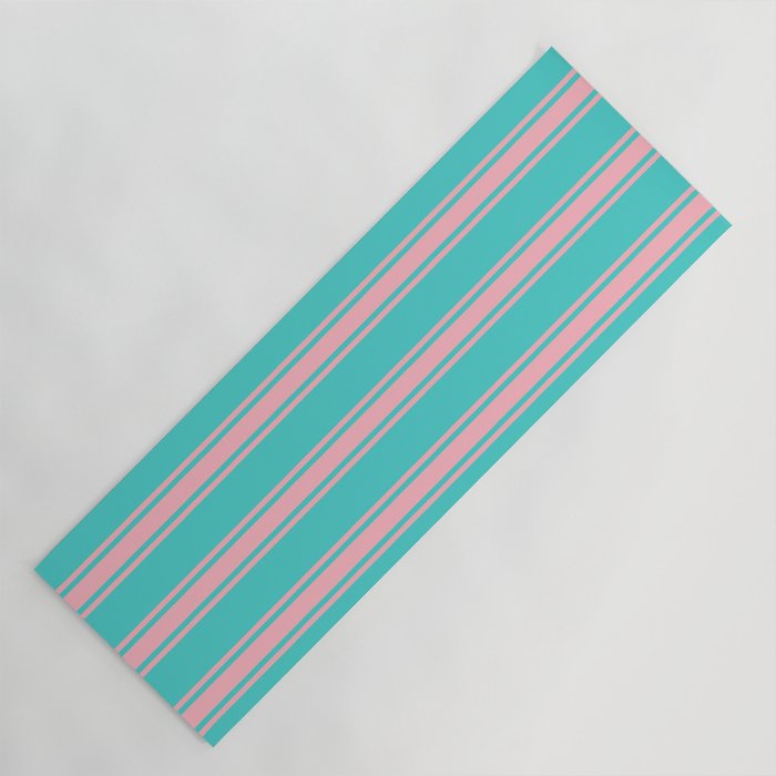 Turquoise and Light Pink Colored Lines/Stripes Pattern Yoga Mat