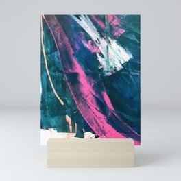 Wild [4]: a bold, vibrant abstract minimal piece in teal and neon pink Mini Art Print