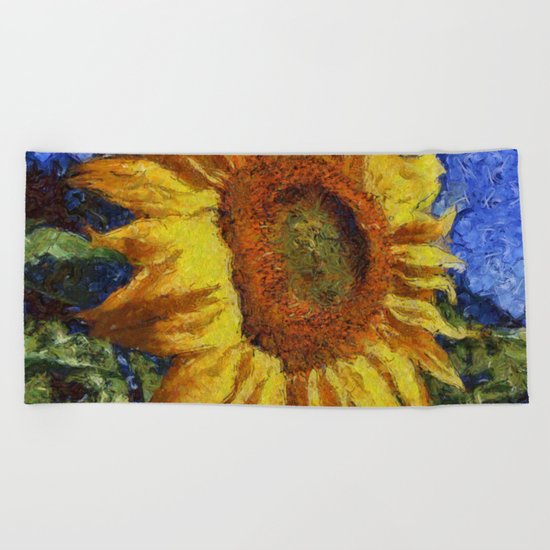 Sunflower In Van Gogh Style Beach Towel