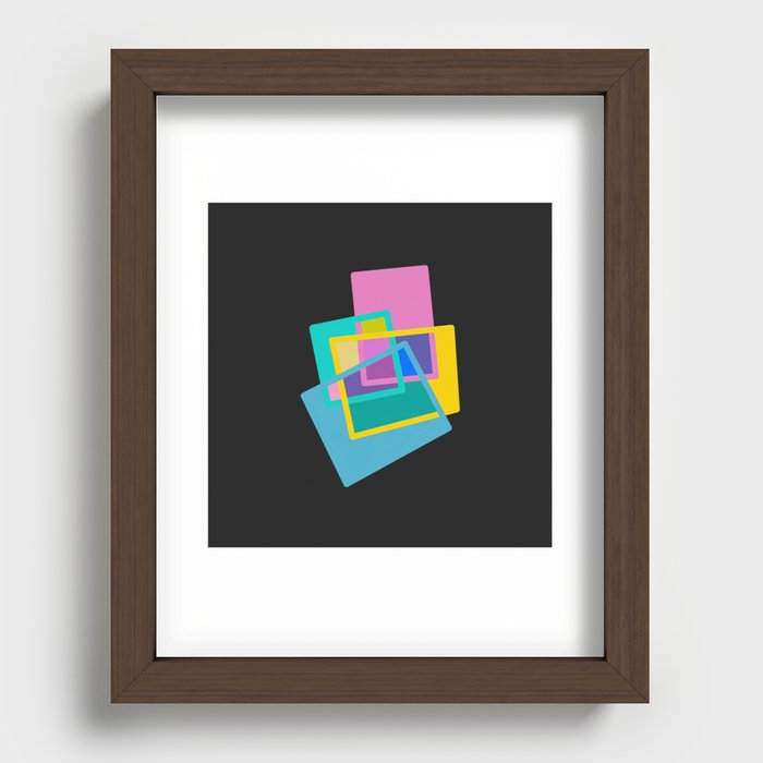 Geometric colorful color blocks collage with black background Recessed Framed Print