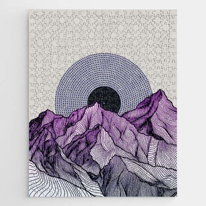 Surreal sunrise behind purple mountains Jigsaw Puzzle