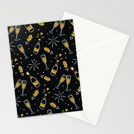 Christmas Pattern Golden Black Champagne Cheering Stationery Card