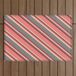 [ Thumbnail: Light Coral, Tan, Gray & Brown Colored Striped Pattern Outdoor Rug ]