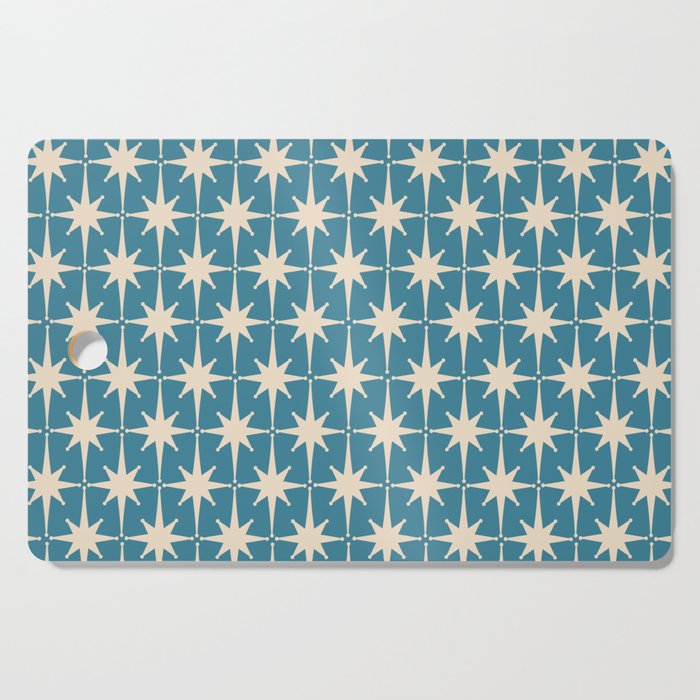 Atomic Age Retro Midcentury Starburst Pattern in Cream and 50s Blue Cutting Board