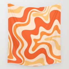 Tangerine Liquid Swirl Retro Abstract Pattern Wall Tapestry