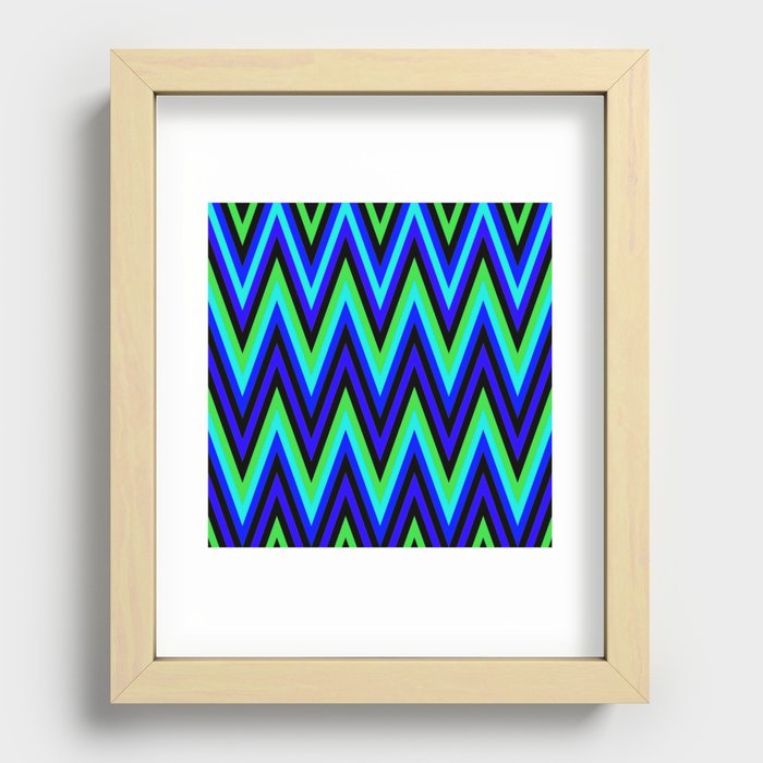 Chevron Design In Deep Blue Lime Green Zigzags Recessed Framed Print