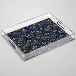 Elegant Fleur-de-lis pattern - Gold and deep blue Acrylic Tray