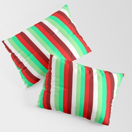 [ Thumbnail: Eyecatching Green, Light Green, White, Dark Red, and Red Colored Striped/Lined Pattern Pillow Sham ]