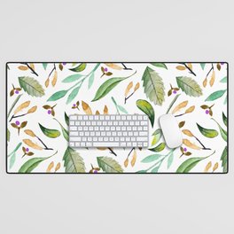 Botanical hand painted watercolor forest green brown foliage Desk Mat