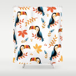 Autumnal seamless pattern with toucan birds and Autumn leaves. Shower Curtain