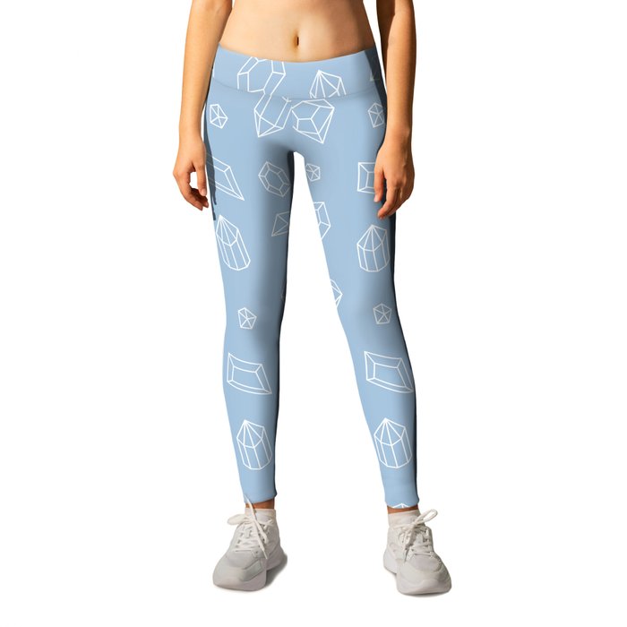 Pale Blue and White Gems Pattern Leggings