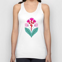 Hand drawn folk art floral pattern in pink and red Unisex Tank Top