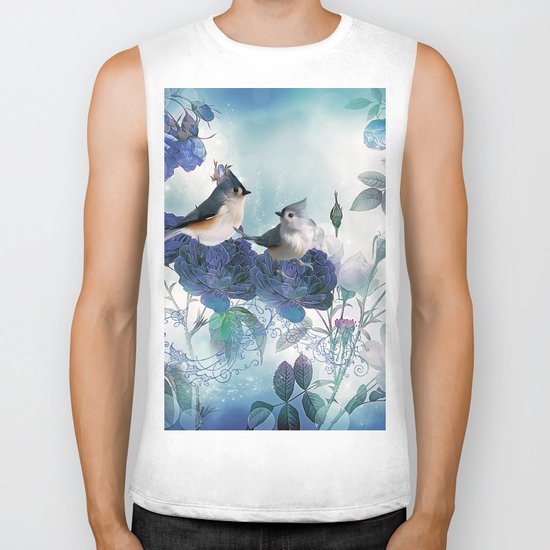 Cute birds with flowers Biker Tank