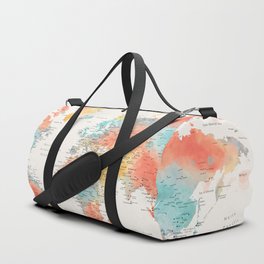 "Explore" - Colorful watercolor world map with cities Duffle Bag